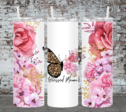Blessed Mama Floral Butterfly 20 Ounce Sublimated Tumbler