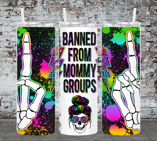 Banned From Mommy Groups Neon Splatter Lightning Bolts 20 Ounce Sublimated Tumbler